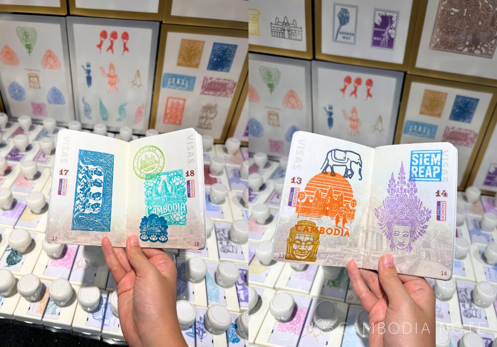 カンボジア旅行の思い出にぴったりなパスポート風のスタンプ帳。遺跡などをモチーフにしたスタンプが押し放題！