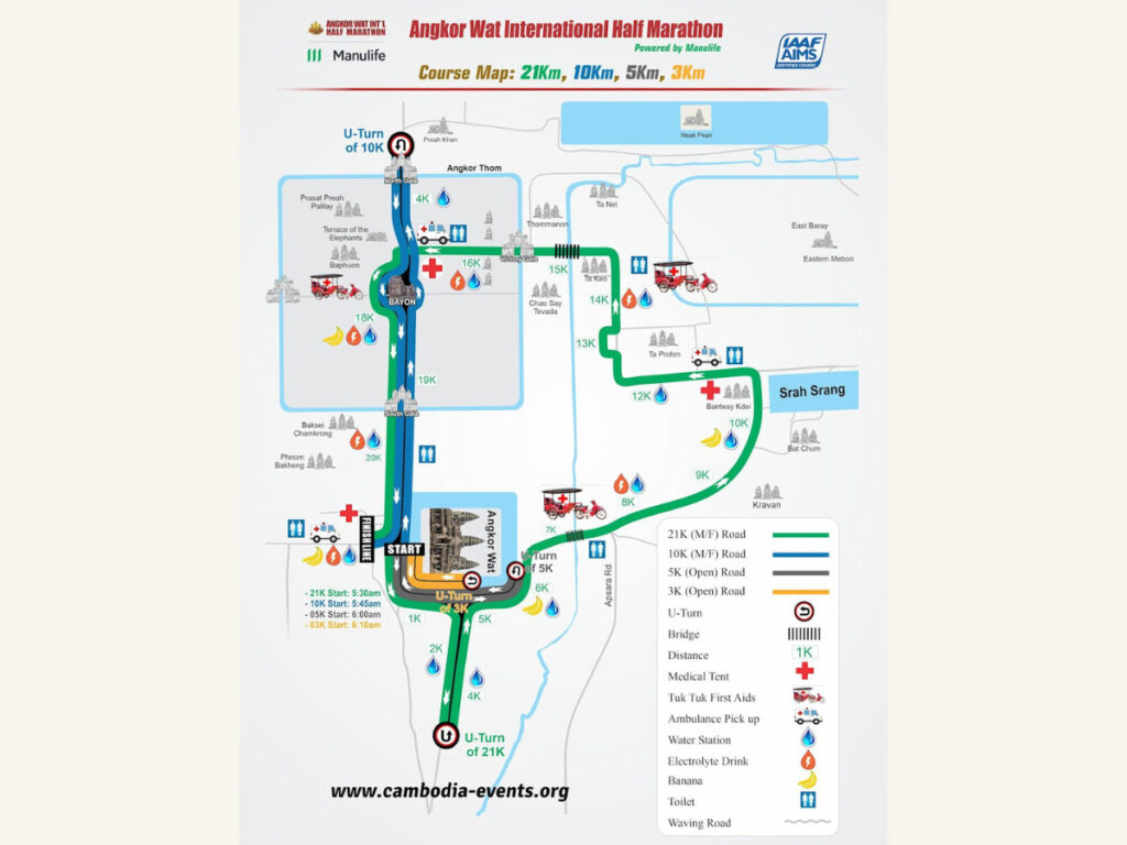 アンコールワット国際ハーフマラソン、コース地図
