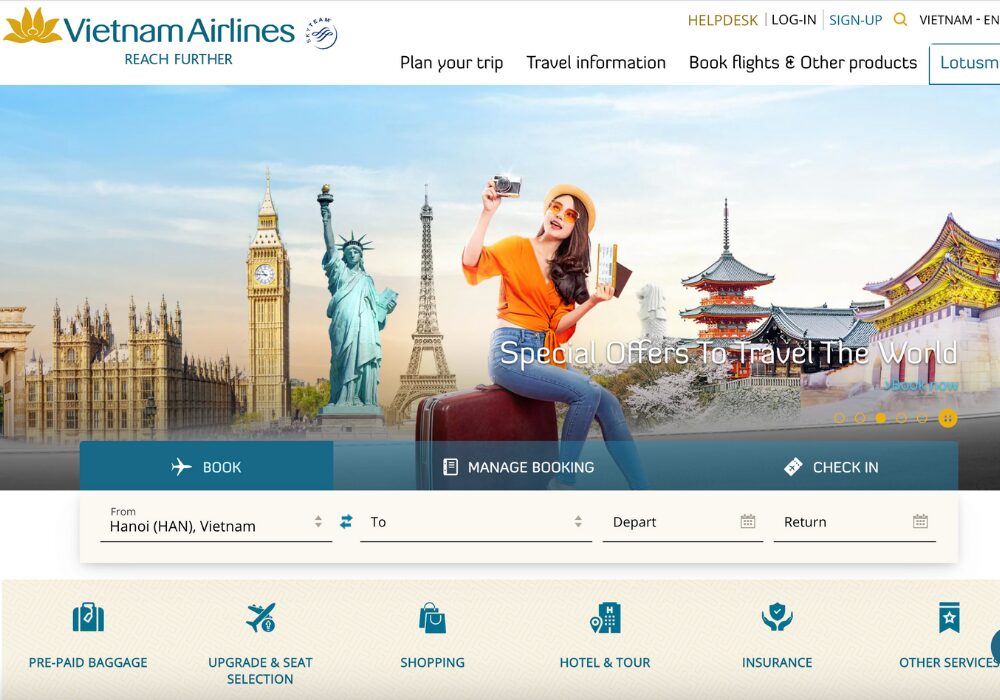 ベトナム航空の公式ウェブサイト