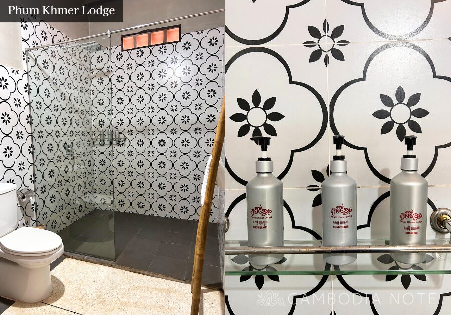 シェムリアップのPhum Khmer Lodge客室。木造建築の温もりが感じられる広々とした部屋とバルコニー
