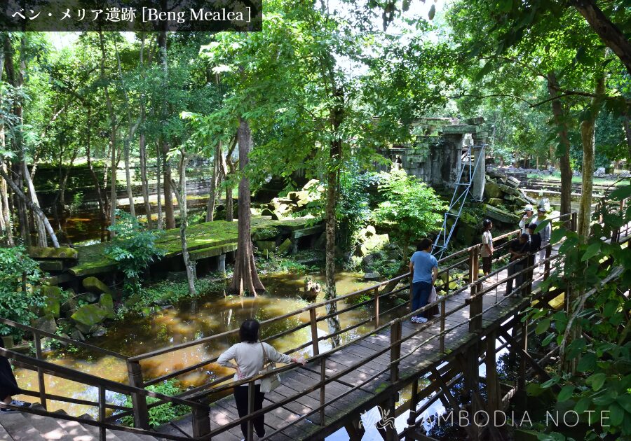 木製通路を歩く観光客|探検気分を味わえるベンメリア遺跡