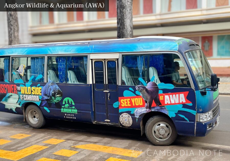 シェムリアップ市内とAngkor Wildlife & Aquariumを結ぶ無料シャトルバスの外観