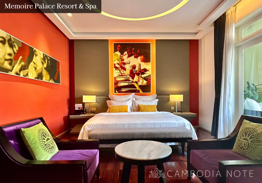 Memoire Palace Resort & Spaの客室。カラフルで洗練された内装と大きな窓が印象的な開放感のある空間