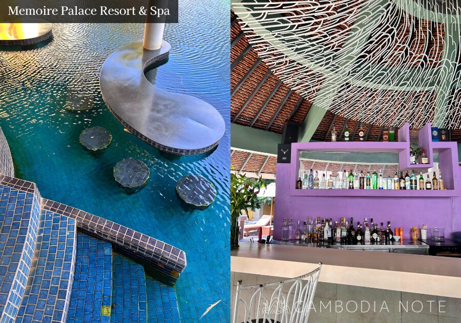 Memoire Palace Resort & Spaのプール中央にあるプールバー。水中のテーブルと椅子でドリンクを楽しめる設備