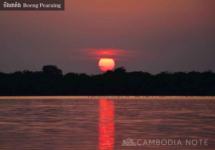 Boeng Pearaingの水面を赤く染める夕日 シェムリアップで見られる幻想的な絶景