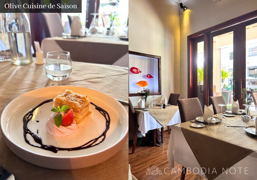 シェムリアップのフレンチレストラン Olive Cuisine de Saisonの店内と料理の様子