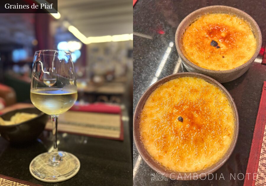 シェムリアップのカジュアルフレンチ Graines de Piafの店内と料理の様子