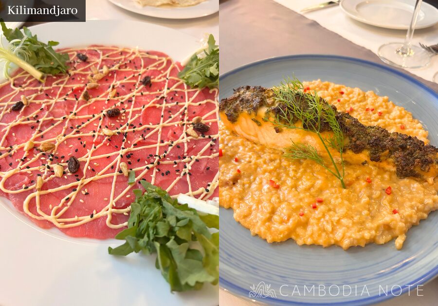 シェムリアップのフレンチレストラン Kilimandjaroの料理と店内の雰囲気
