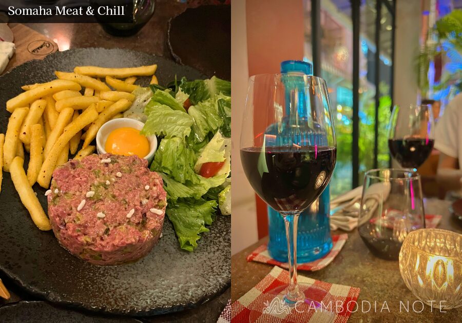シェムリアップのフレンチレストラン Somaha Meat & Chillの肉料理と店内